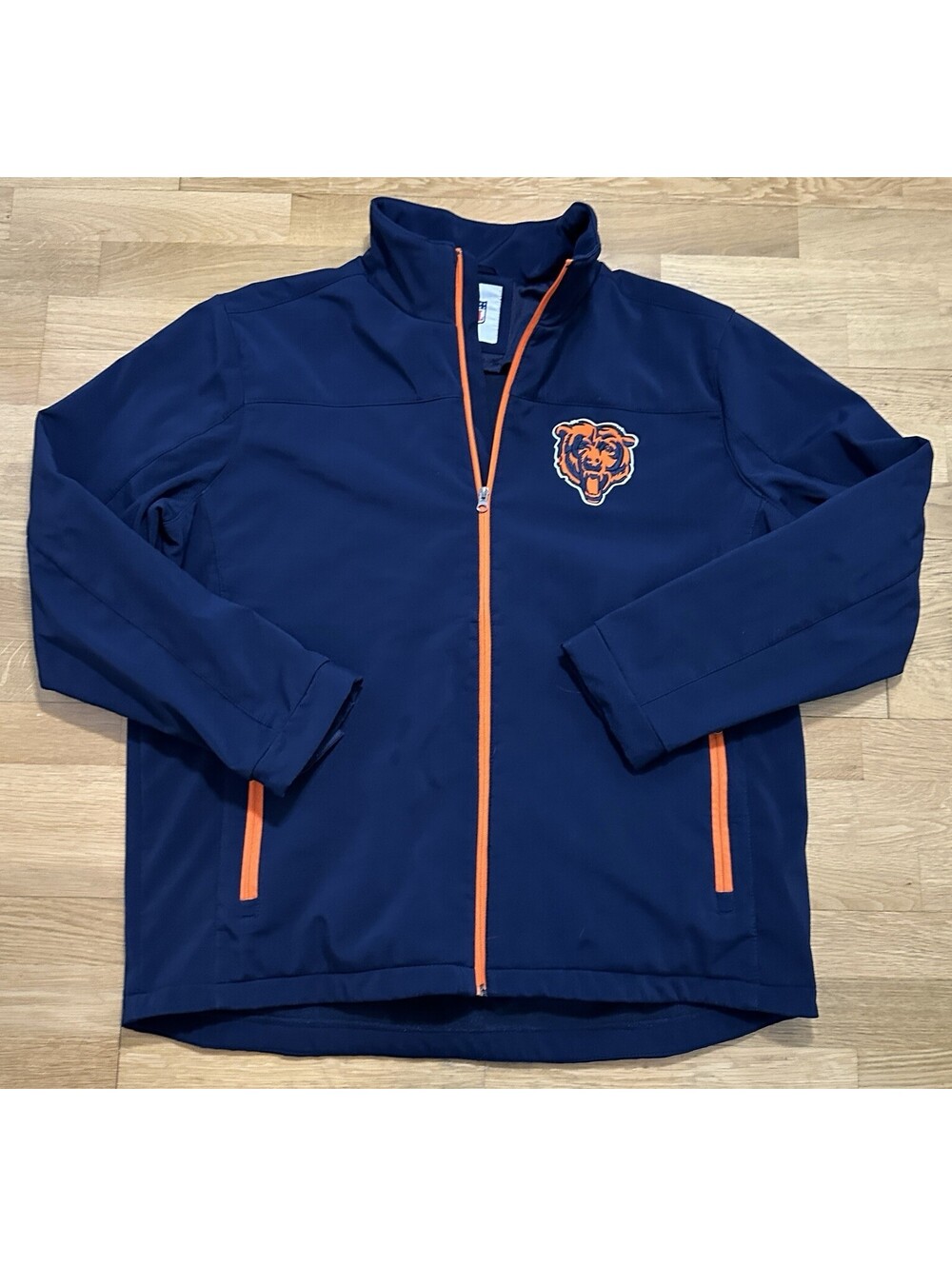 Chicago Bears NFL Navy/ Orange Contrast Front Zip Coat Pockets Size XXL GUC.